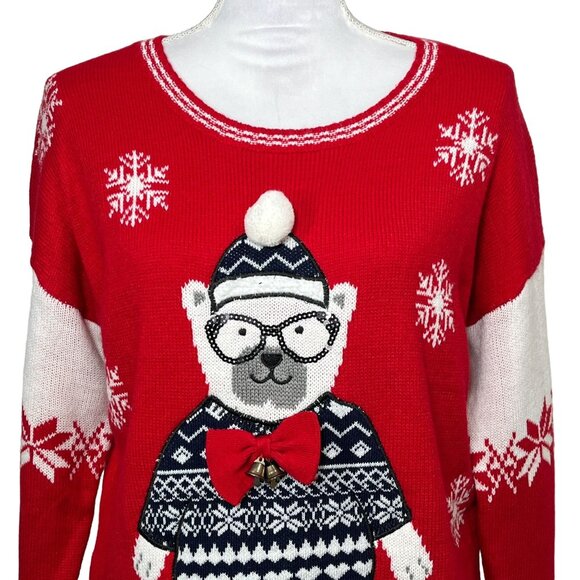 New Directions Sweater Womens Large Ugly Christmas Top Knit Holiday Party Winter - Picture 2 of 11